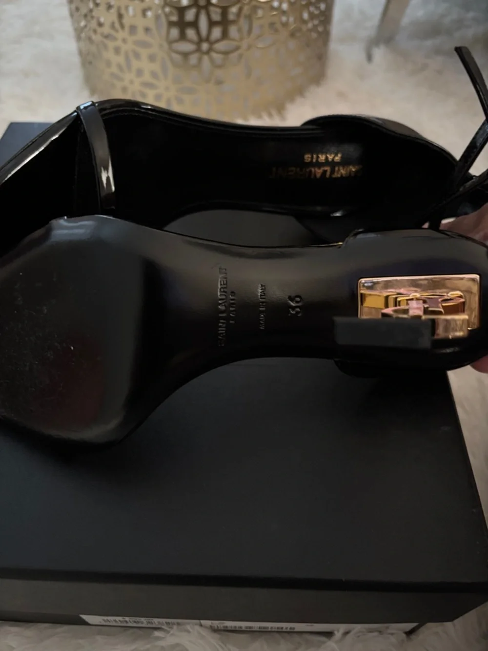 Saint Laurent Black Patent Leather Strappy Heels - Picture 2 of 5